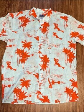 Patagonia Light Blue and Orange Organic Cotton Printed Shirt